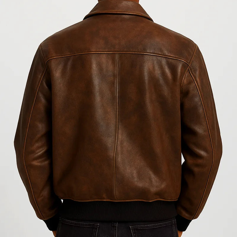 Oversized Vintage Brown Leather Bomber Jacket | Relaxed Streetwear
