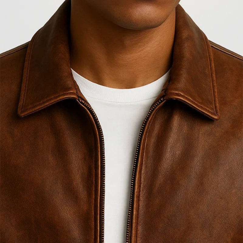 Oversized Vintage Brown Leather Bomber Jacket | Relaxed Streetwear