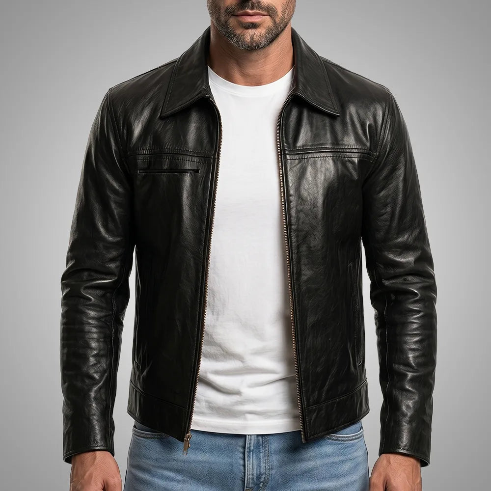 Legacy Black Cowhide Leather Jacket, 100% Genuine Grain