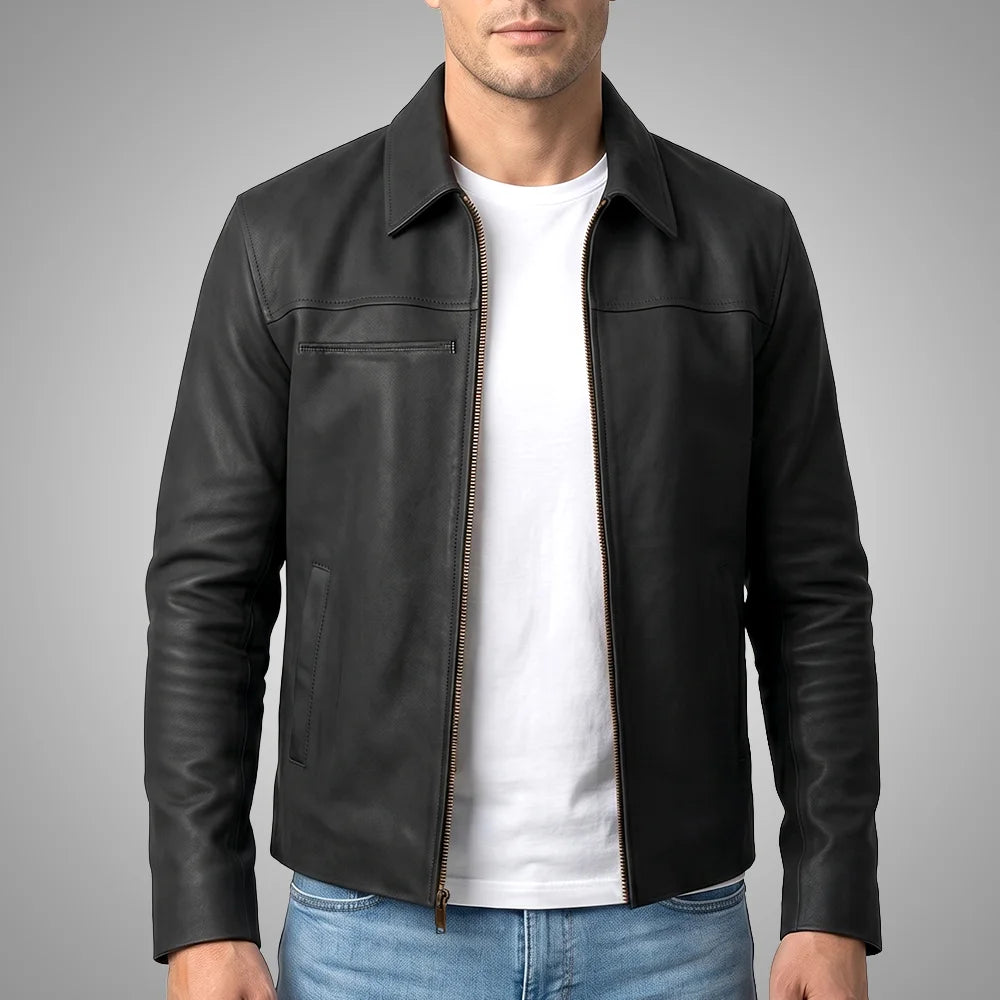 Legacy Matte Black Cowhide Leather Jacket, 100% Genuine Grain