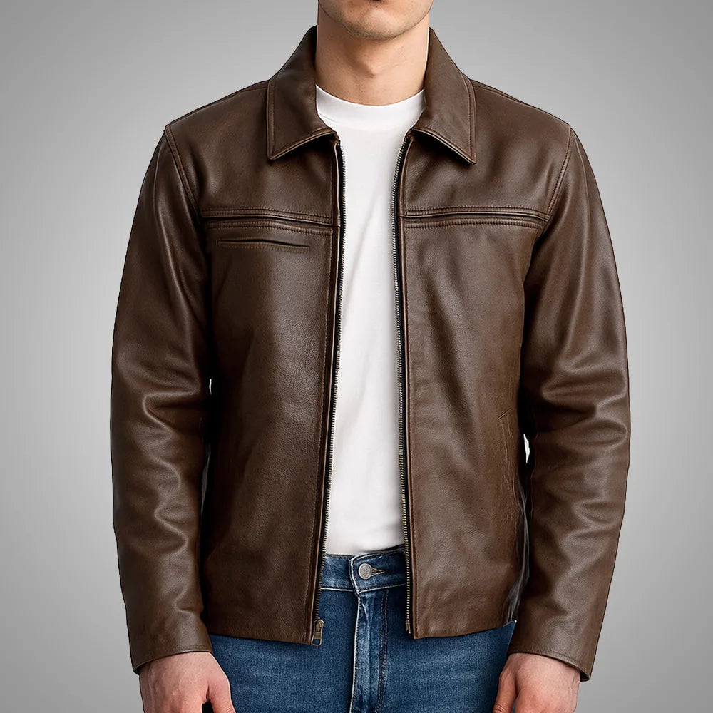 Legacy Brown Cowhide Leather Jacket, 100% Genuine Grain