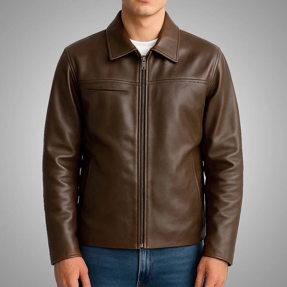 Legacy Brown Cowhide Leather Jacket, 100% Genuine Grain