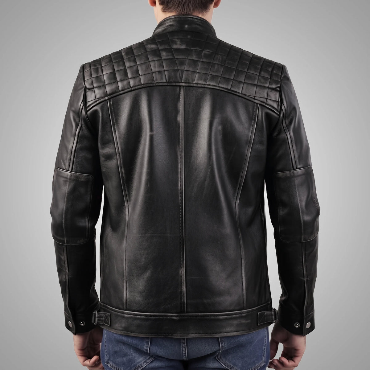 Hawkridge Quilted Black Biker Jacket, 100% Lambskin