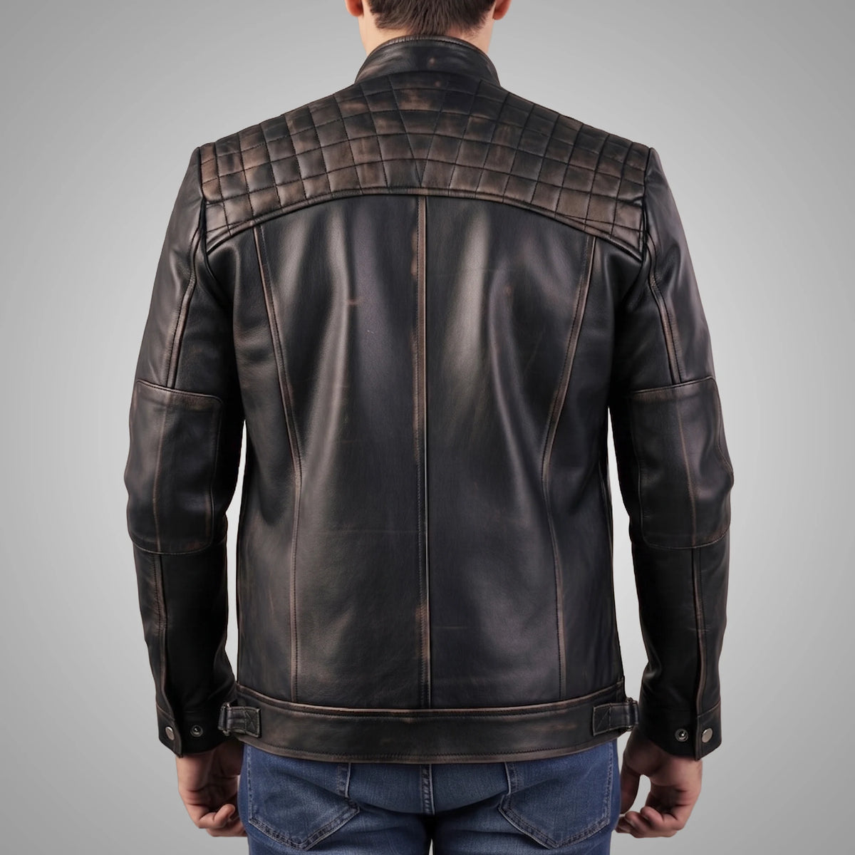 Hawkridge Quilted Dark Brown Biker Jacket, 100% Lambskin