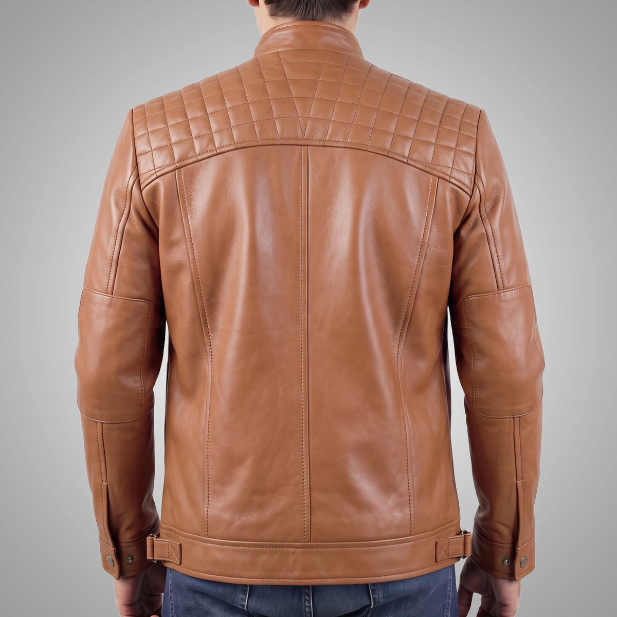 Hawkridge Quilted Orange Brown Biker Jacket, 100% Lambskin