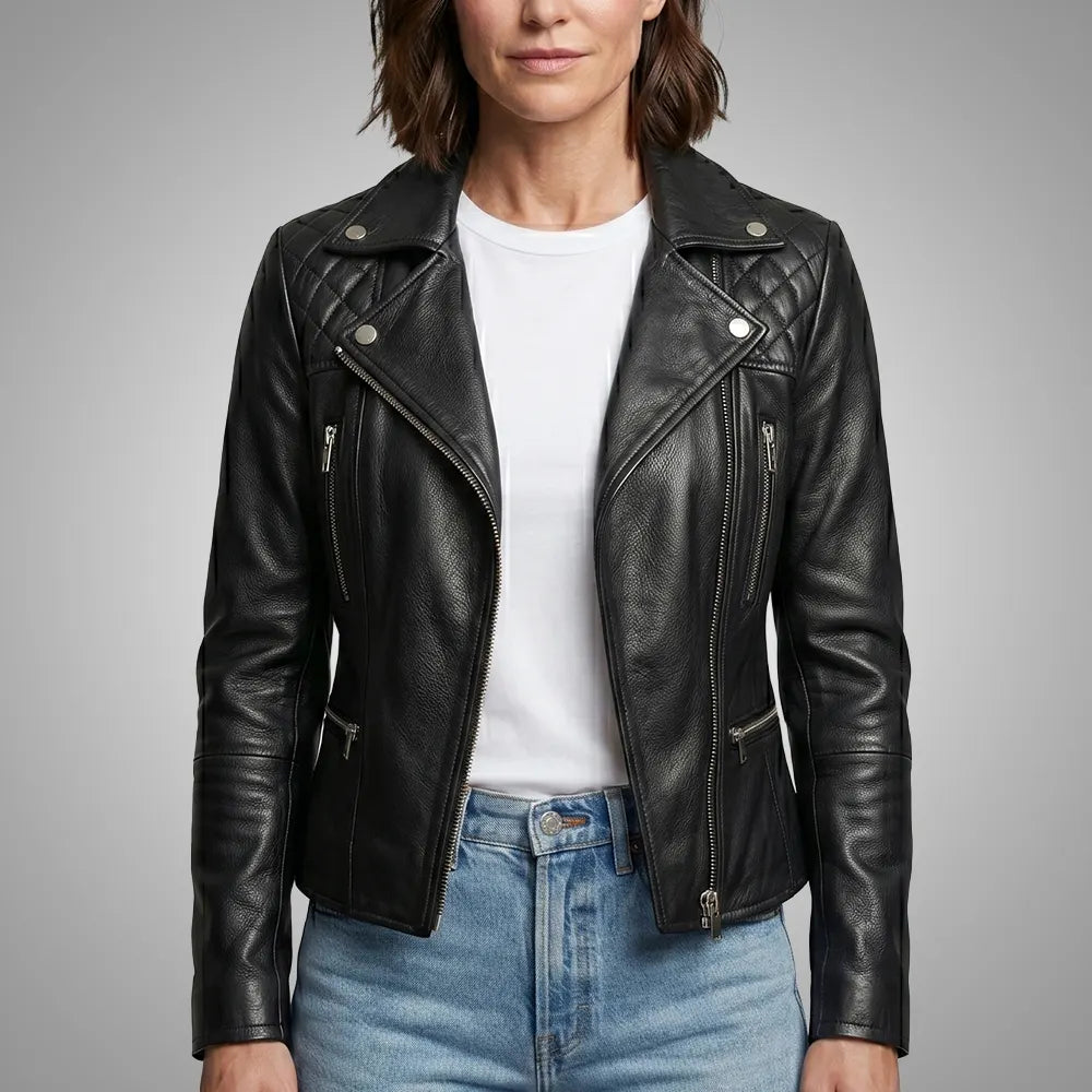 Quilted Black Lambskin Biker Jacket | NightRider Edge Luxury
