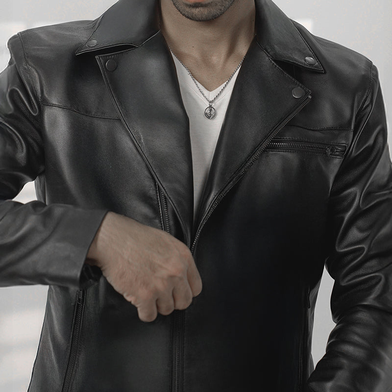 Black Racer Jacket by Cuir Jackets USA