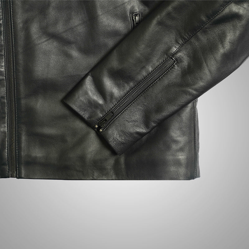 Black Racer Jacket by Cuir Jackets USA