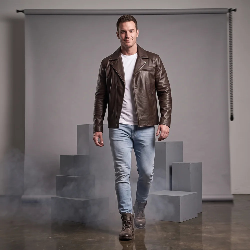 Racer Brown Leather Jacket | Premium Lambskin Ignite™ Edition