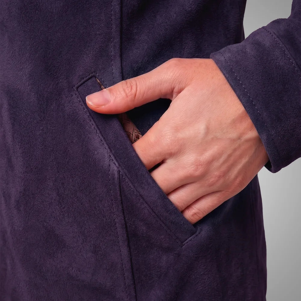 Women's Italian Lambskin Blue Leather Anorak Coat | Nubuck Double Collar