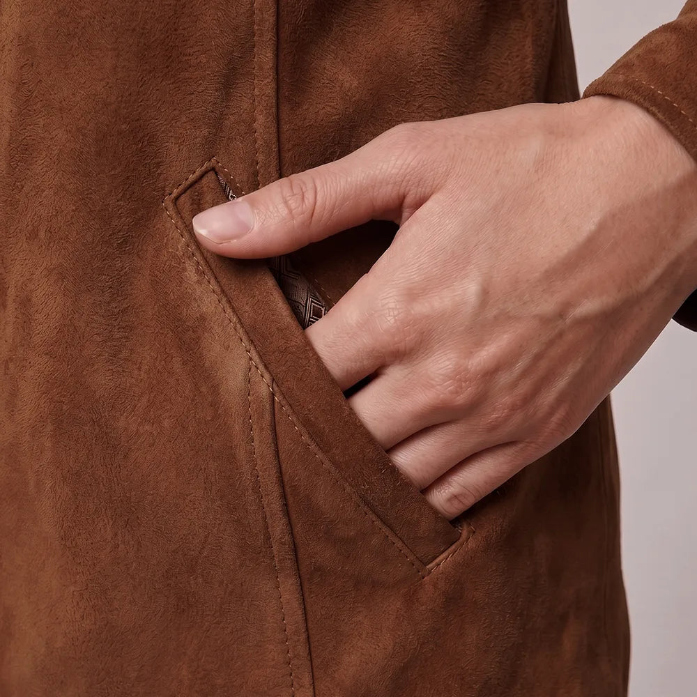 Women's Italian Lambskin Brown Leather Anorak Coat | Nubuck Double Collar