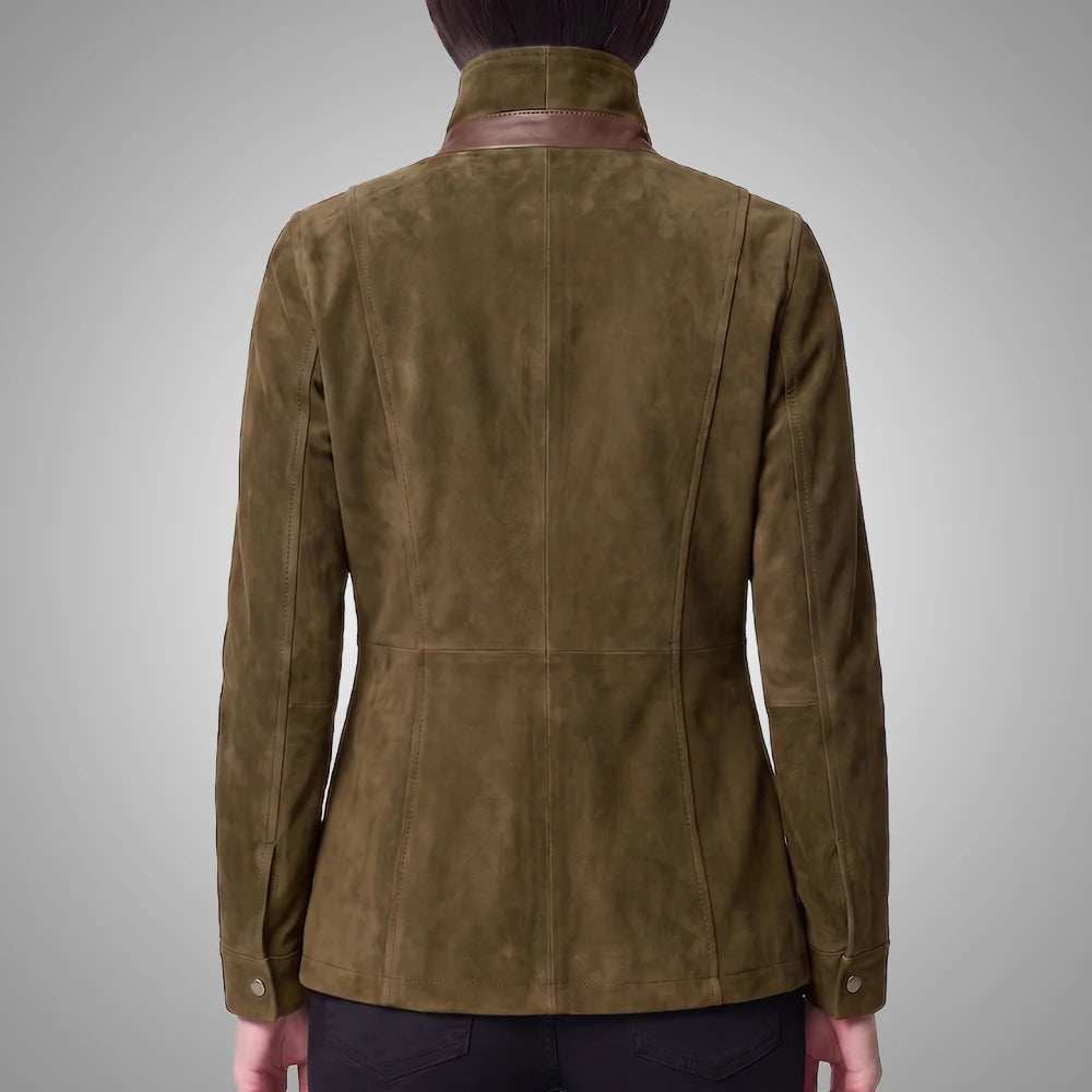 Women's Italian Lambskin Safari Leather Anorak Coat | Nubuck Double Collar