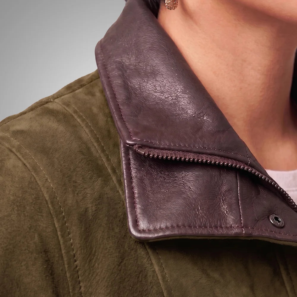 Women's Italian Lambskin Safari Leather Anorak Coat | Nubuck Double Collar
