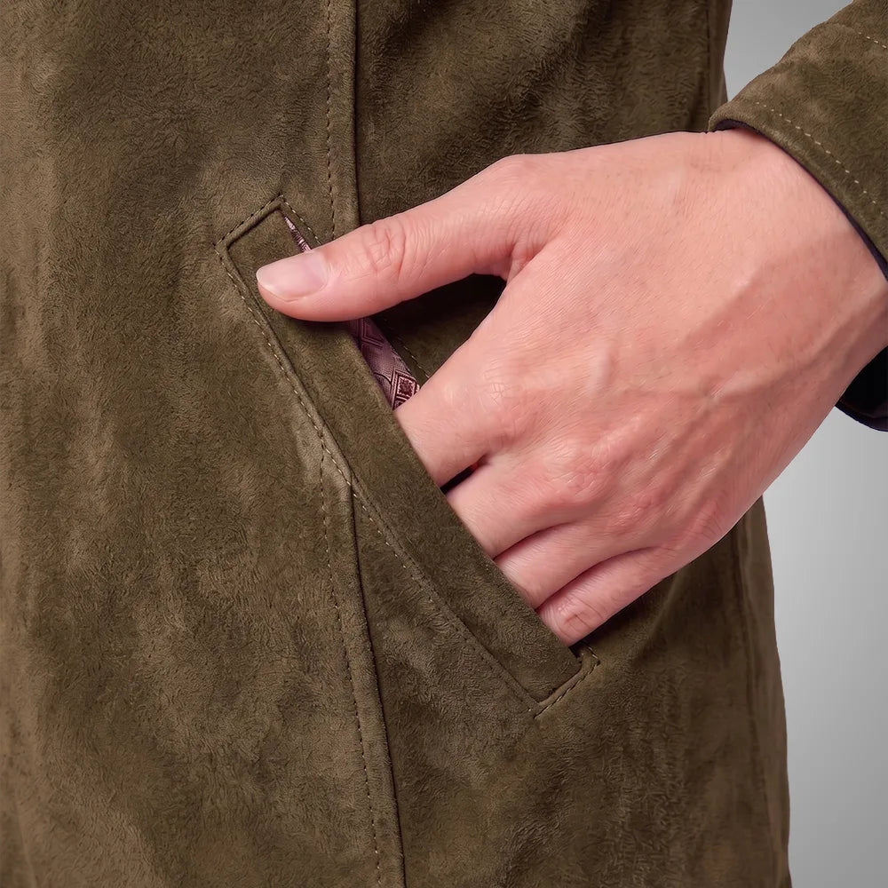Women's Italian Lambskin Safari Leather Anorak Coat | Nubuck Double Collar