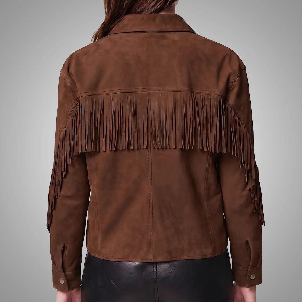 Brown Women's Cropped Goat Suede Fringe Jacket | Western Boho