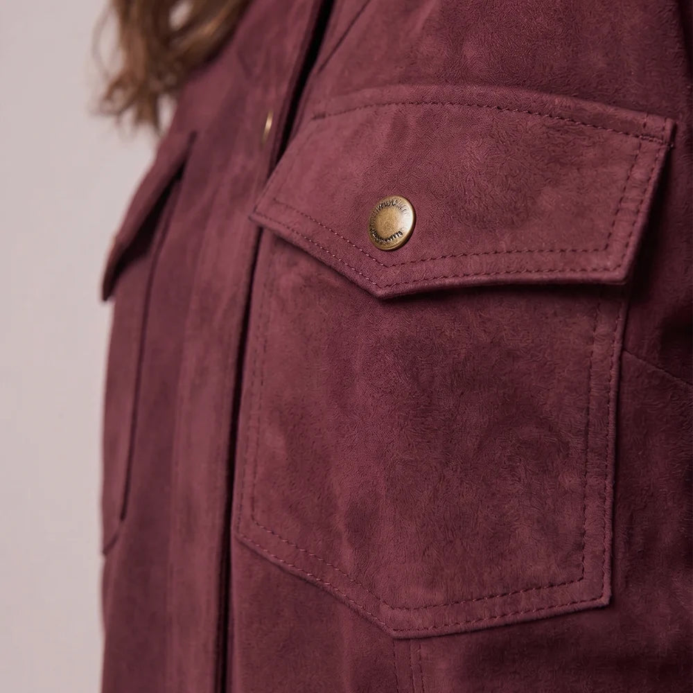 Wine Women's Cropped Goat Suede Fringe Jacket | Western Boho