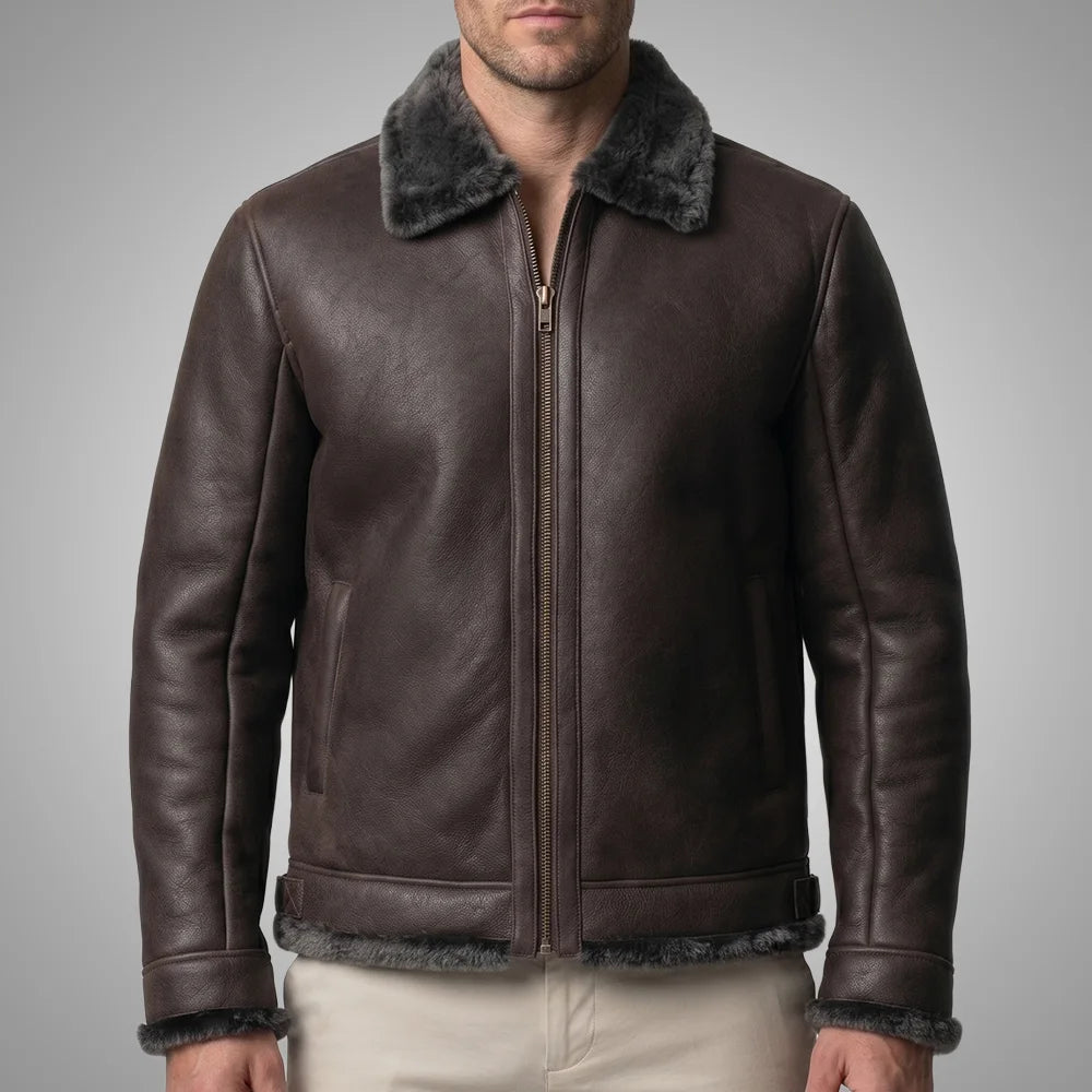 Heritage Fur Shearling Leather Bomber Jacket - Espresso
