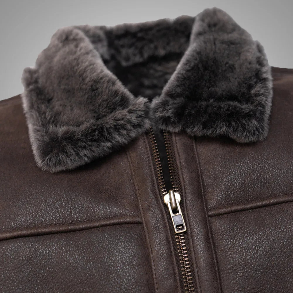 Heritage Fur Shearling Leather Bomber Jacket - Espresso