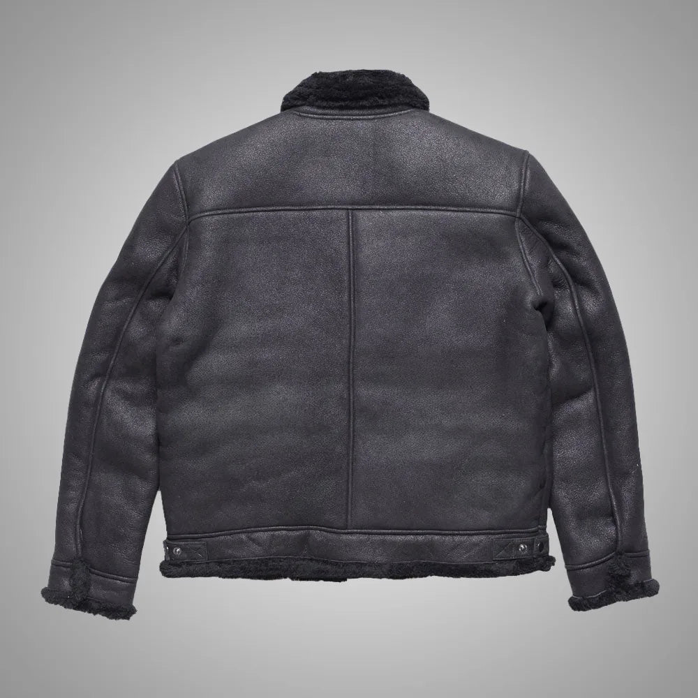 Heritage Fur Shearling Leather Bomber Jacket - Black