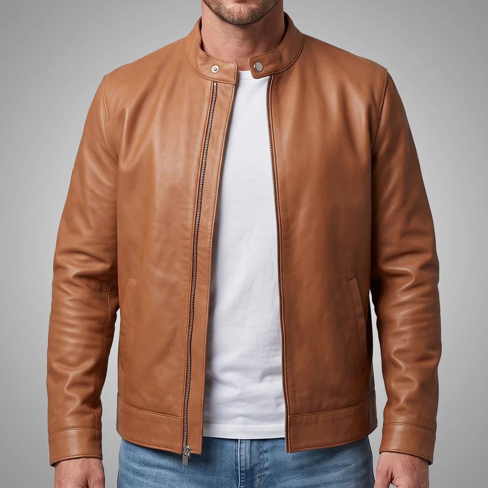IronSoul Lambskin Tan Motorcycle Jacket, 100% Real Leather