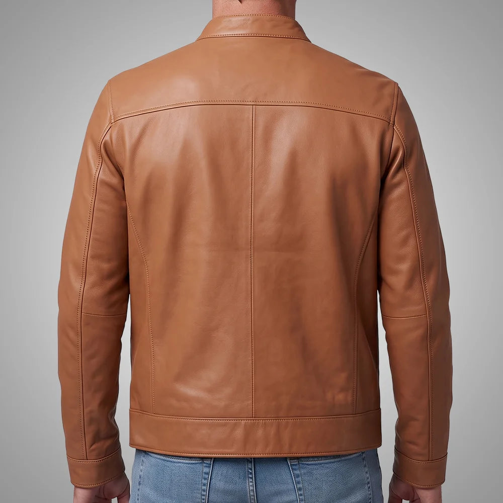 IronSoul Lambskin Tan Motorcycle Jacket, 100% Real Leather