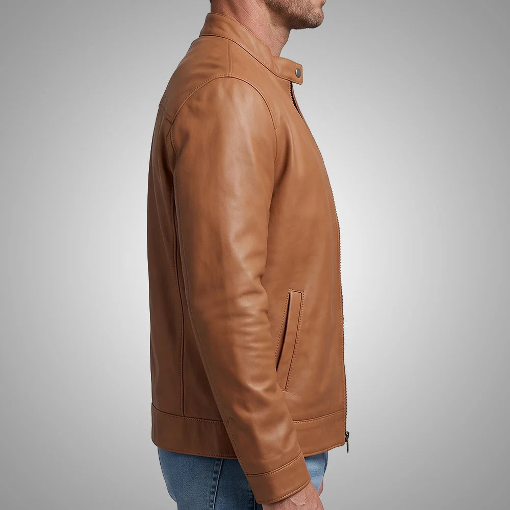 IronSoul Lambskin Tan Motorcycle Jacket, 100% Real Leather