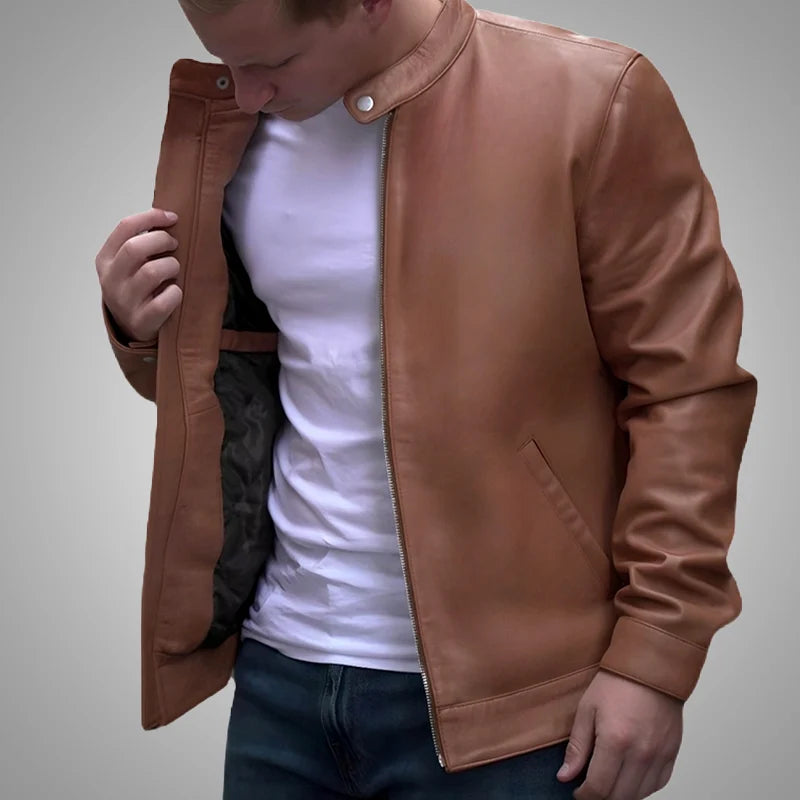 IronSoul Lambskin Biker Jacket - Tan