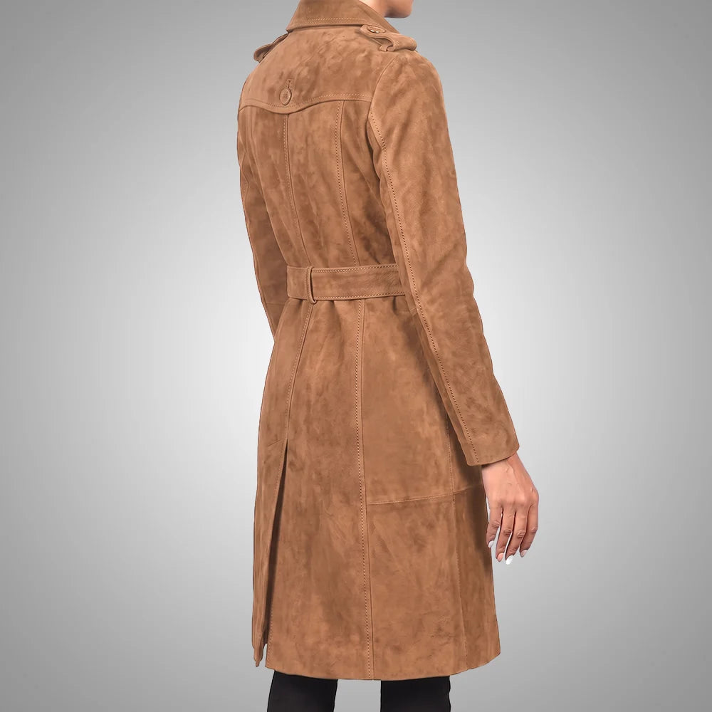 Women's Lambskin Suede Trench Coat | Military-Inspired Full Length