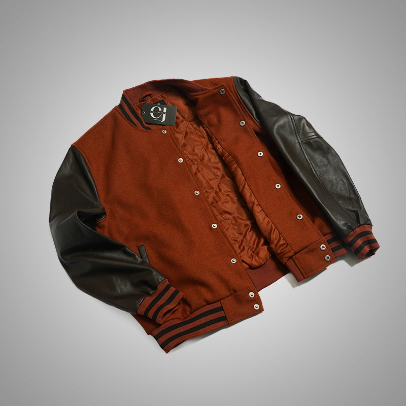 Varsity Jacket With Leather Sleeves