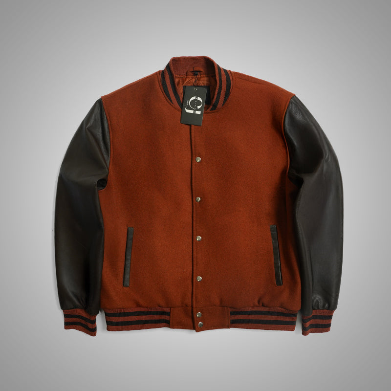Varsity Jacket With Leather Sleeves
