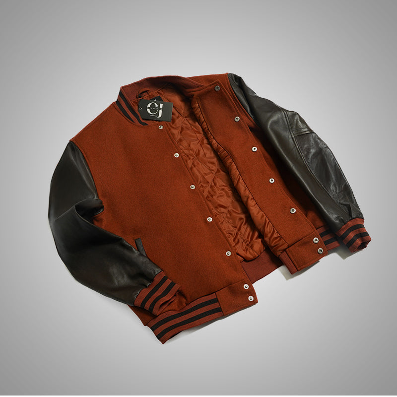Varsity Jacket With Leather Sleeves