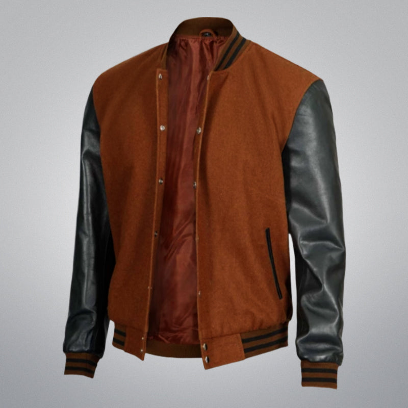 Varsity Jacket With Leather Sleeves