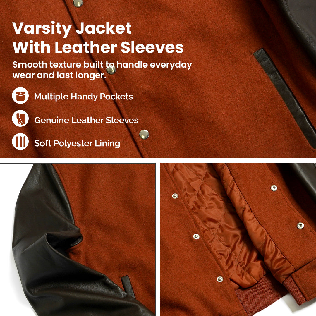 HeritageFlex Varsity Jacket - Burnt Brick Red