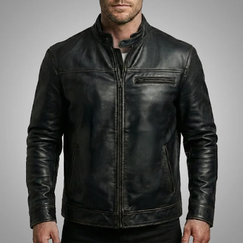 Roadster Dark Black Leather Jacket | Premium Lambskin Edition