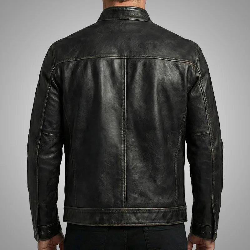 Roadster Dark Black Leather Jacket | Premium Lambskin Edition