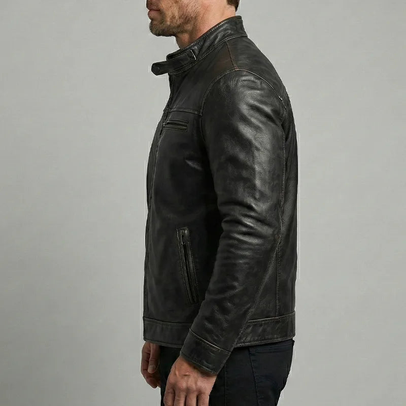 Roadster Dark Black Leather Jacket | Premium Lambskin Edition