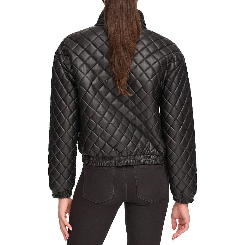 Quilted Bomber Leather Jacket – Stand Collar Luxury Edition - Brown