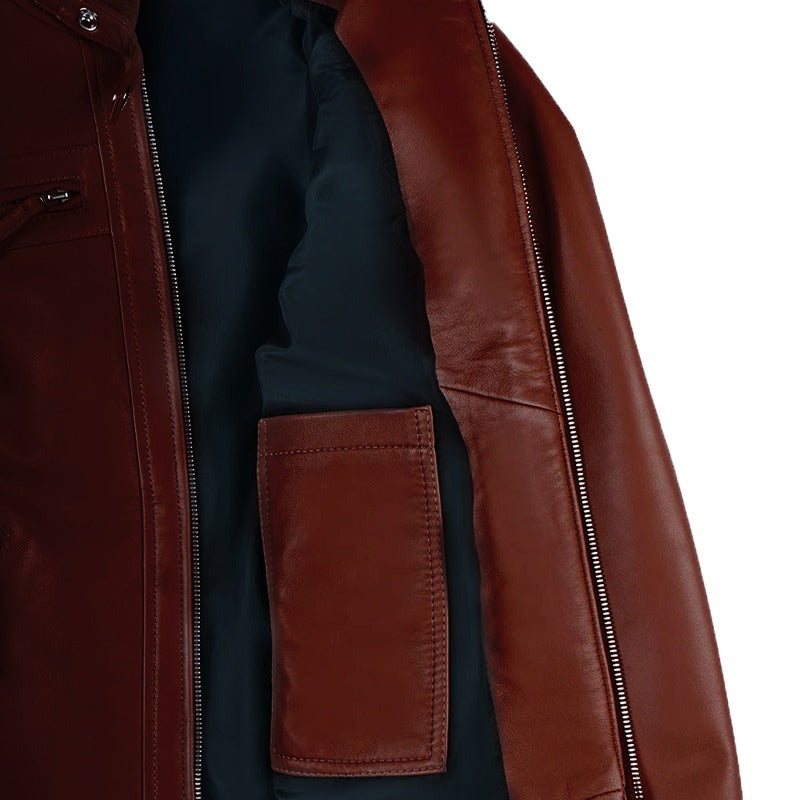 Mocha Luxe Women’s Racer Leather Jacket - Burnt Cocoa