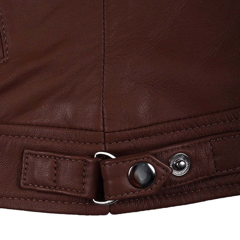 Mocha Luxe Women’s Racer Leather Jacket - Burnt Cocoa