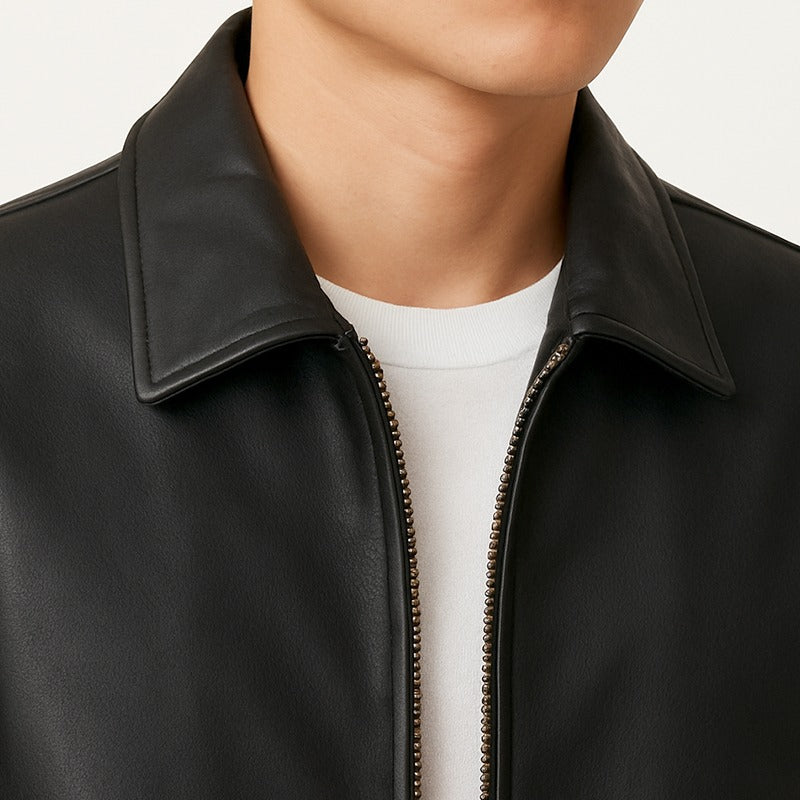Oversized Brown Leather Bomber Jacket