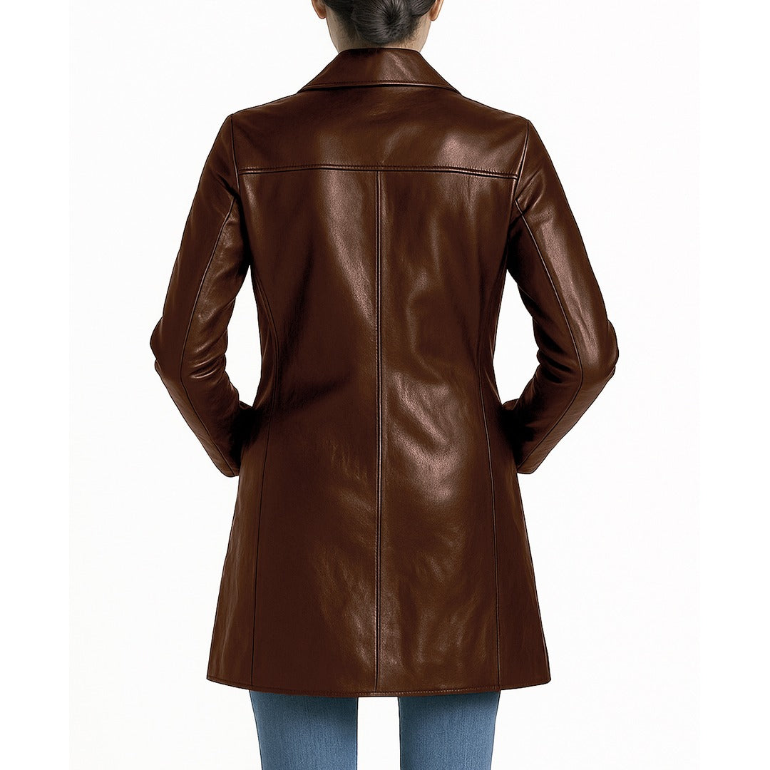 Elysian Womenâs Real Leather Coat - Deep Mahogany