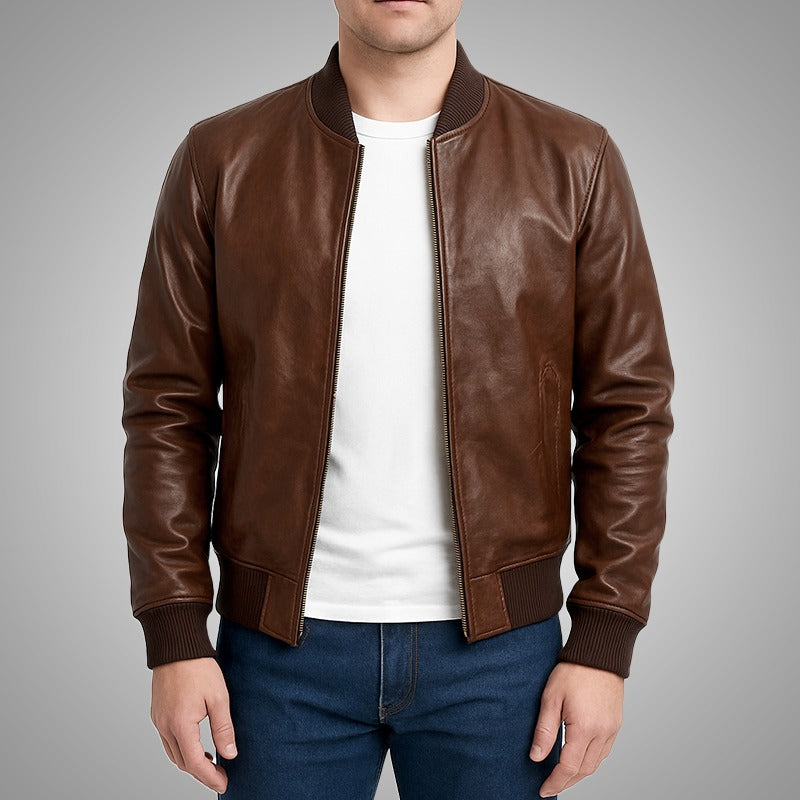Classic Suede Bomber Leather Jacket - Black