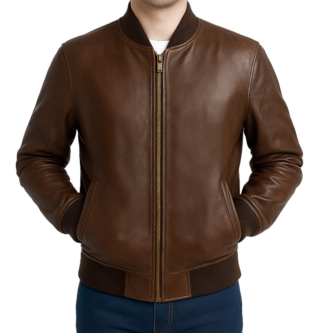 Classic Suede Bomber Leather Jacket - Black