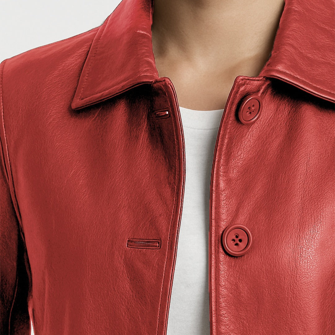 Elysian Women’s Real Leather Coat - Red