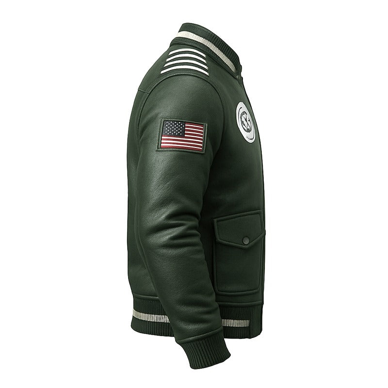 Sky Command Aviator Leather Bomber Jacket – Blue Edition