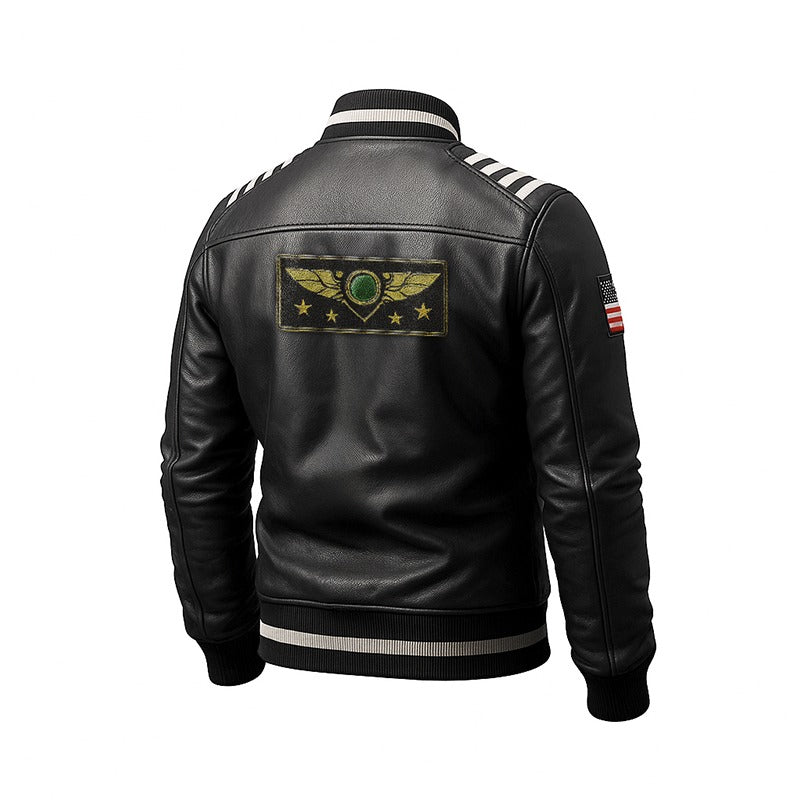 Sky Command Aviator Leather Bomber Jacket – Black Edition