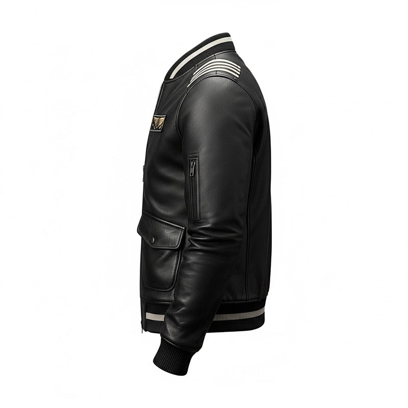 Sky Command Aviator Leather Bomber Jacket – Blue Edition