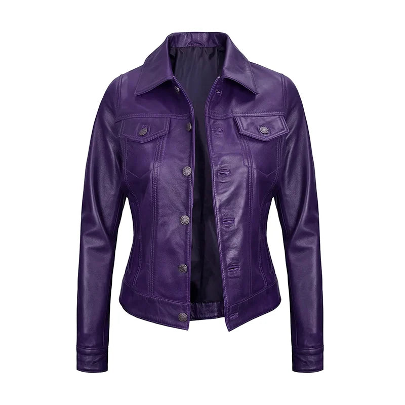 Royal Edge – Women’s Muted Grape Wax Trucker Leather Jacket