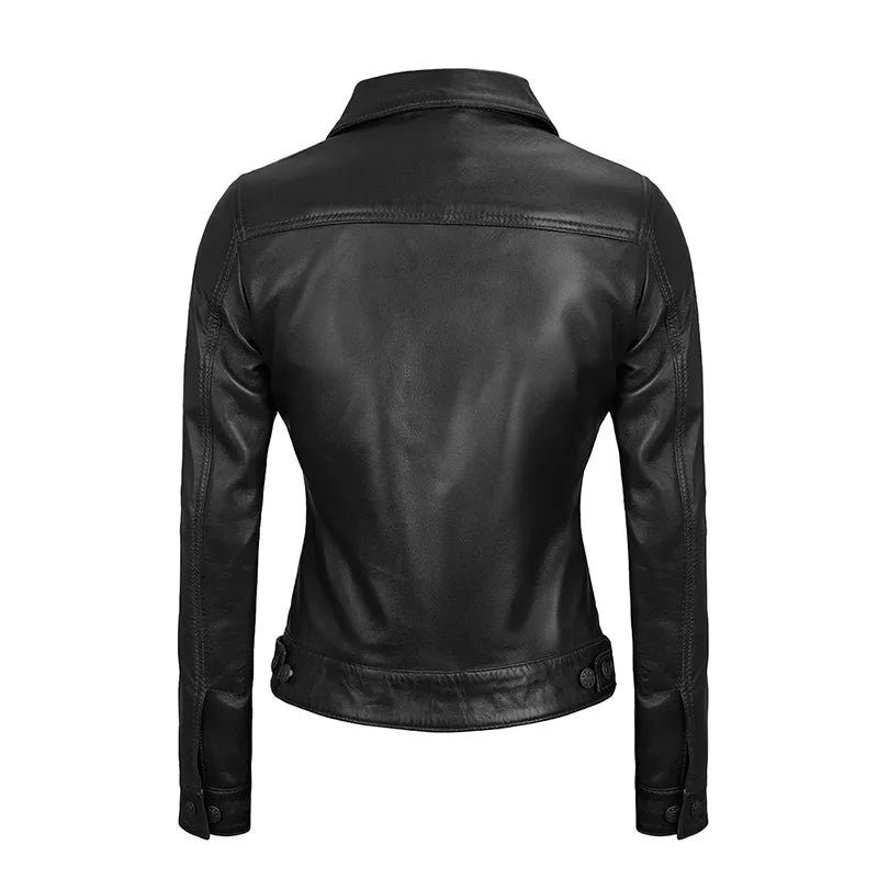 Royal Edge – Women’s Black Wax Trucker Leather Jacket