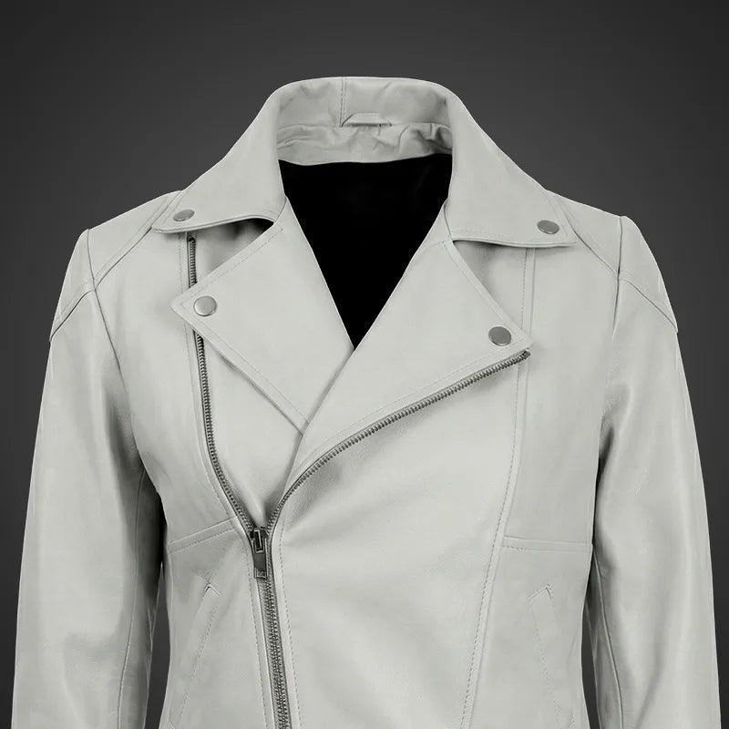 Aurora Women’s White Peplum Leather Jacket